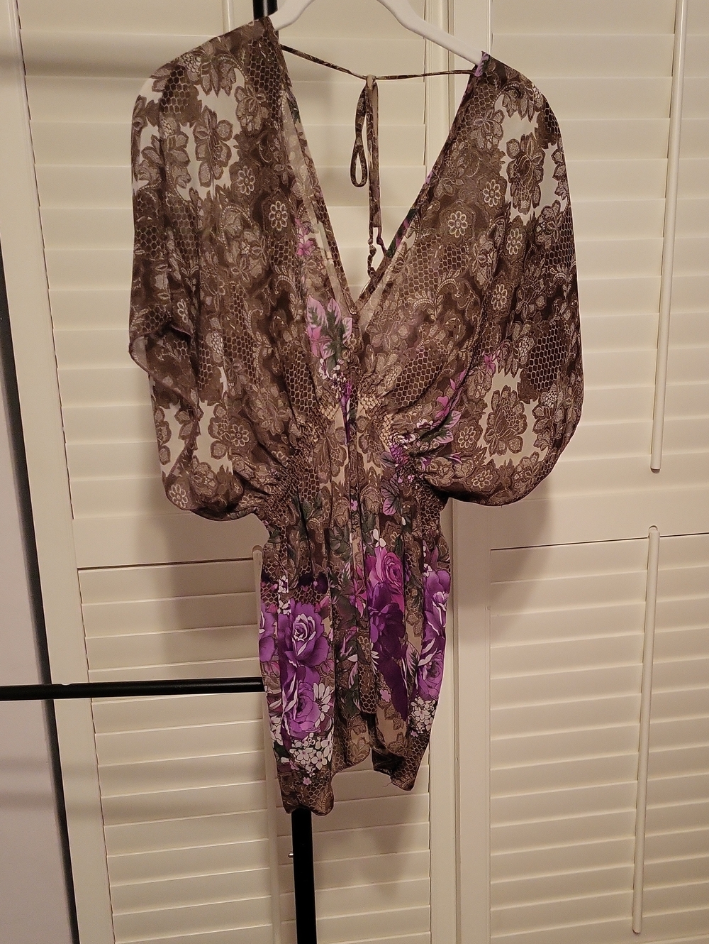 Papaya Brown & Purple Floral V-Neck Tunic 18" X 37